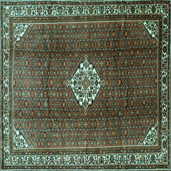 Ahgly Company Indoor Square Persian Turquoise Blue Traditional Area Rugs, 7' Square