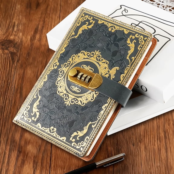 1 Pack A5 Vintage-Inspired Journal with Combination Lock - Thick Ornate Design Notebook for Business Or Personal Use