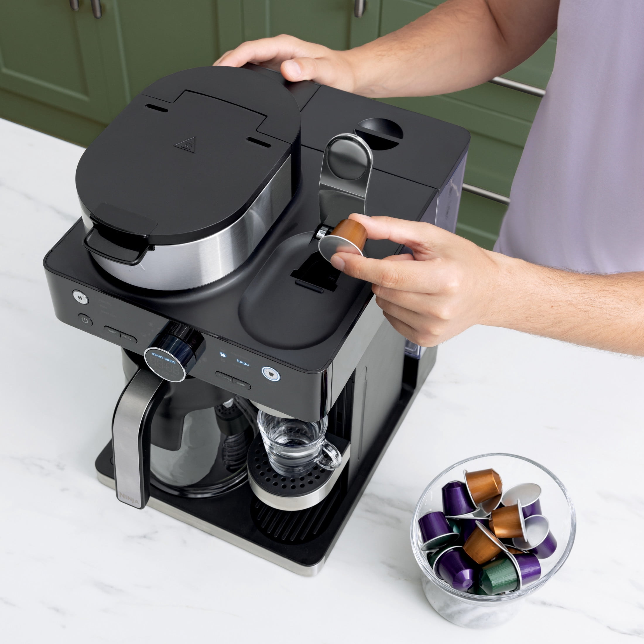 Ninja Prestige Dual Brew System 12-Cup, Built-In Milk Frother, Nespresso Capsule Compatible, CFN600WM, Black