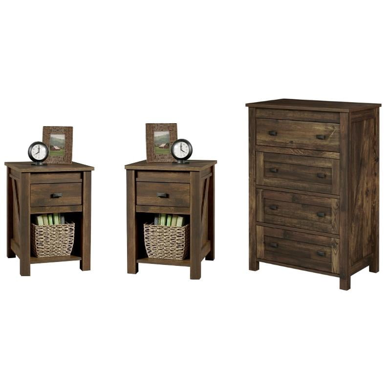 Rustic Industrial Bedside Table Wardrobe Chest of Drawers Dressing Table Set 