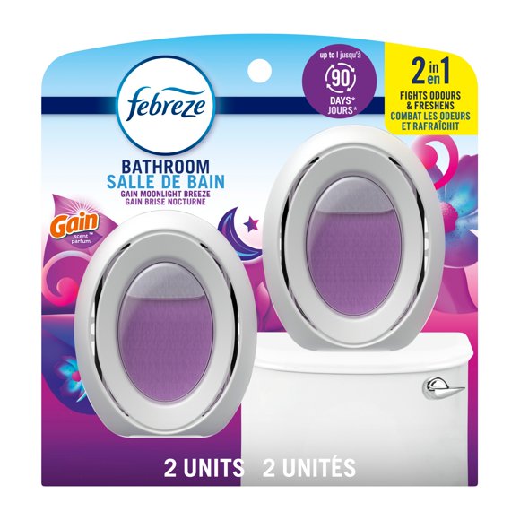 Febreze Assainisseur d'Air pour Salle de Bain, Anti-Odeurs, Parfum Gain Brise Nocturne, 2 Unités