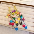thumbnail image 5 of Colorful Safety Pins Threader Dangle Earrings Sterling Silver Pins Stars Tassel Drop Statement Earrings Pearl Studs for Women, 5 of 7