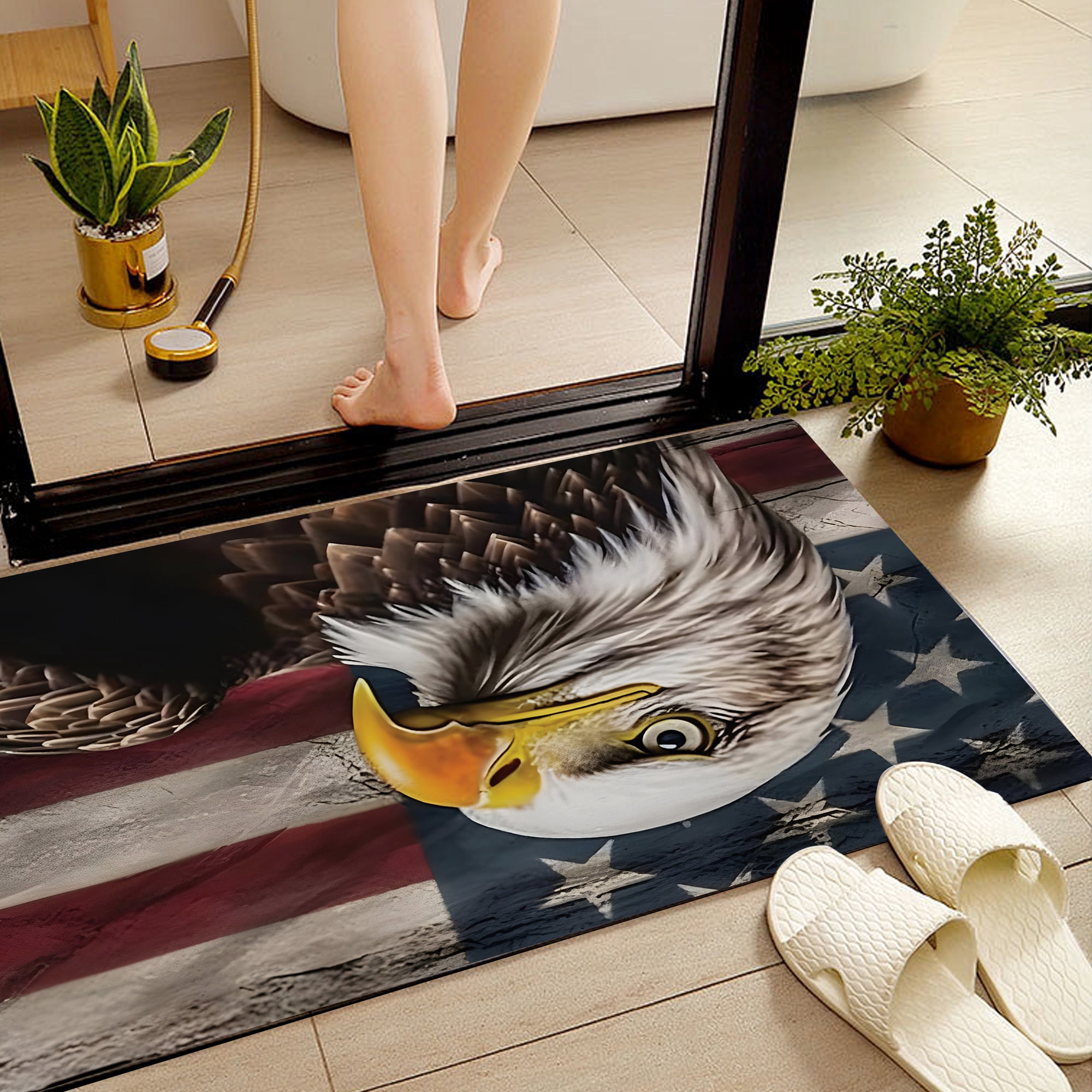 JML Doormat, Non-Slip Indoor Outdoor Rug Mats for Porch Entry Way, Floor Mat for Bathroom/Kitchen, (16"x24") - Eagle and American Flag