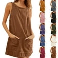 thumbnail image 2 of Tumotour Corduroy Overall Dress for Women Summer Dress Round Neck A-Line Cocktail Dress Jumper Mini Dress Pinafore Dress With Pockets, 2 of 6