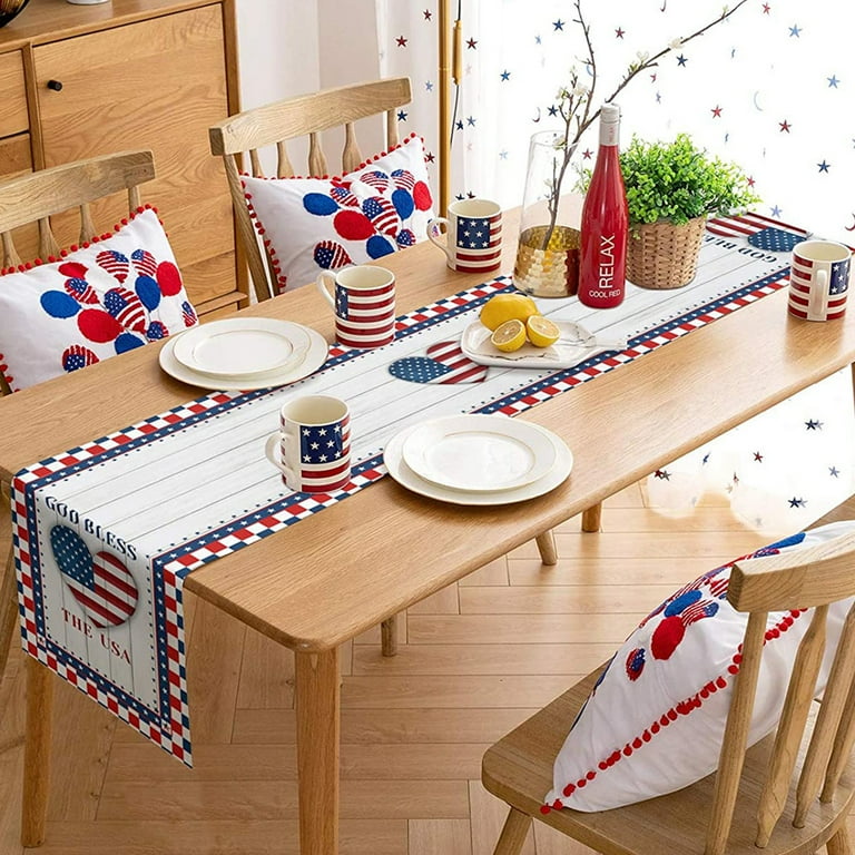 4th of July Patriotic Placemats Set of 4,Washable Farmhouse Burlap