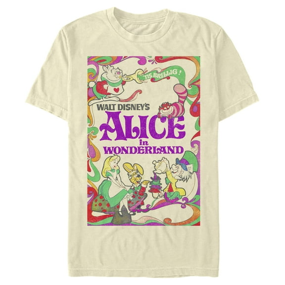Men's Alice in Wonderland Groovy Poster Graphic Tee Beige Medium