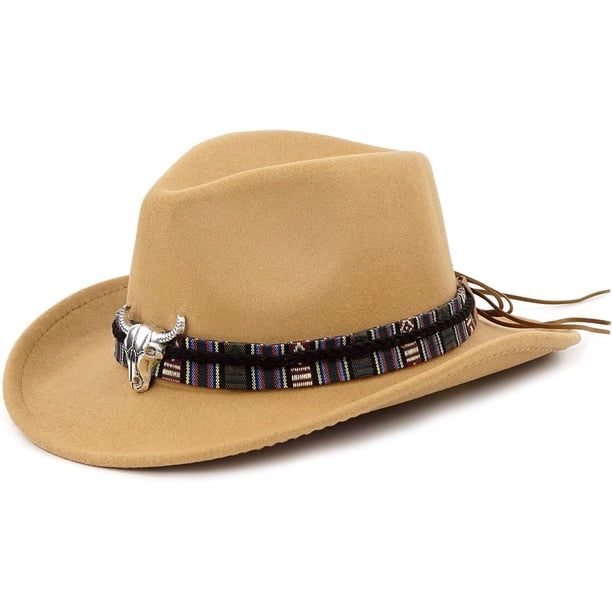 Sombrero de vaquero deformable unisex, sombrero de vaquera occidental, sombrero de vaquero para el interior del país, sombrero Fedora de ganadero con banda trenzada y calavera de toro
