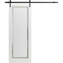 Sturdy Barn Door 24 x 80 inches | Planum 0888 Painted White with Frosted Glass | 6.6FT Rail Hangers Heavy Hardware Set | Solid Panel Interior Doors