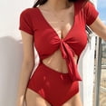 thumbnail image 5 of Women's One Piece Swimsuit V Neck Tummy Control Cross Back Vintage Swimwear Bathing Suits - red, 5 of 7
