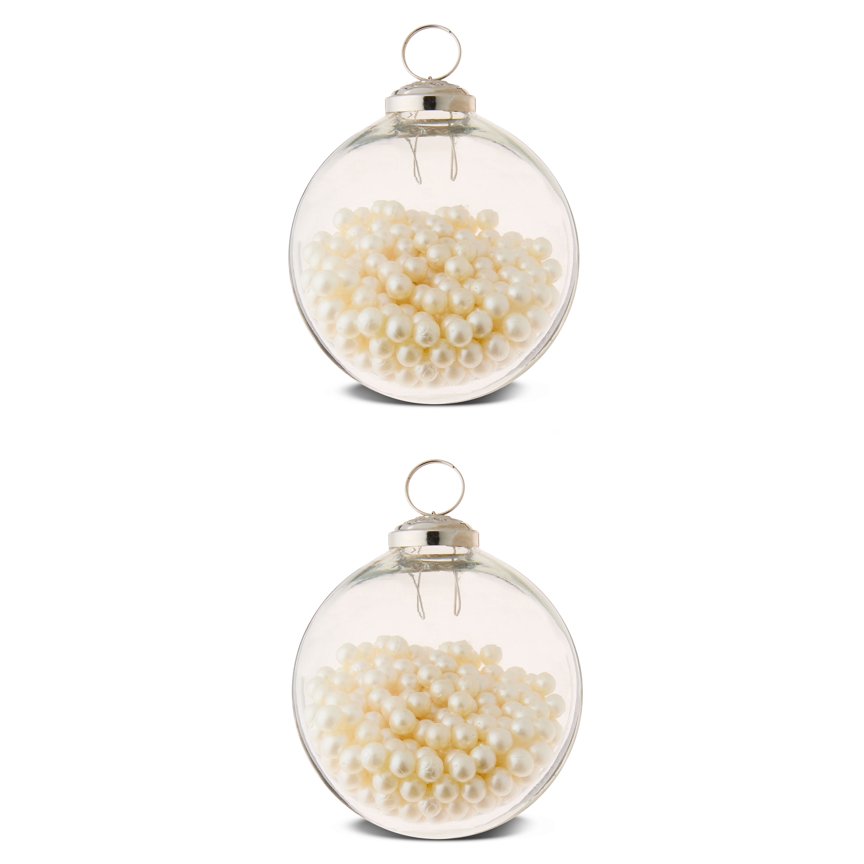 2 Count White Pearl Glass Christmas Ornaments, 3.55 in, by My Texas House