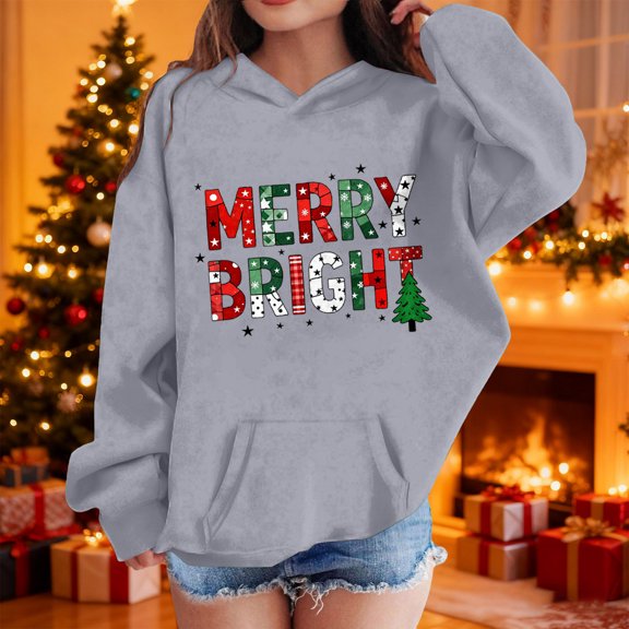 BaoFuBaoMei Hoodies for Boys Girls Christmas Merry Christmas Long Cuffed Sleeve Sweatshirt Tops with Pockets Loose Hooded Fall Clothes for Christmas Dinner Vacation Holiday