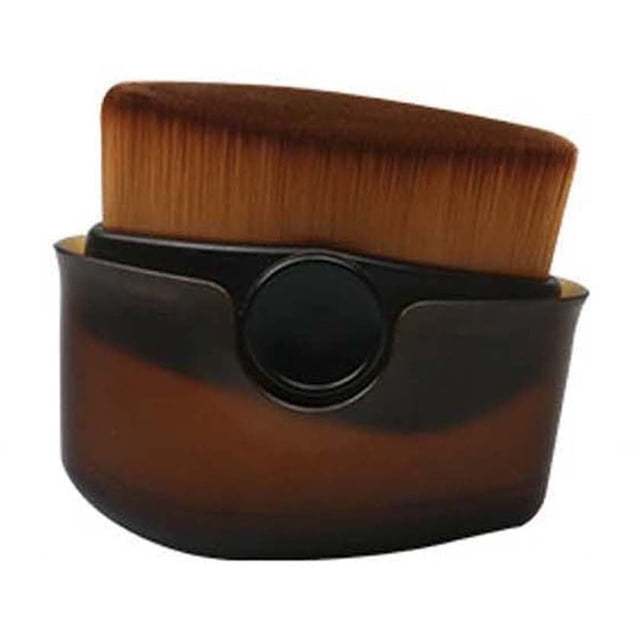 Brocha de maquillaje portátil de cerdas de fibra con mango de plástico y tapa transparente