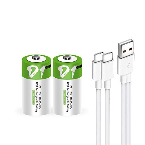 Batería D recargable USB D de iones de litio 1,5 V, 1200 mAh, 2 unidades
