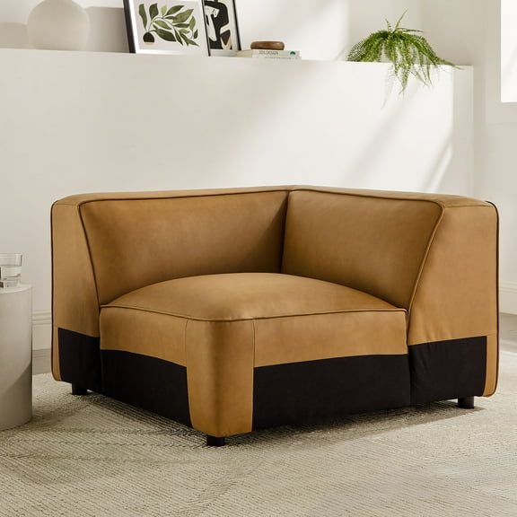 Modway Auren Upholstered Vegan Leather Modular Corner Chair in Camel