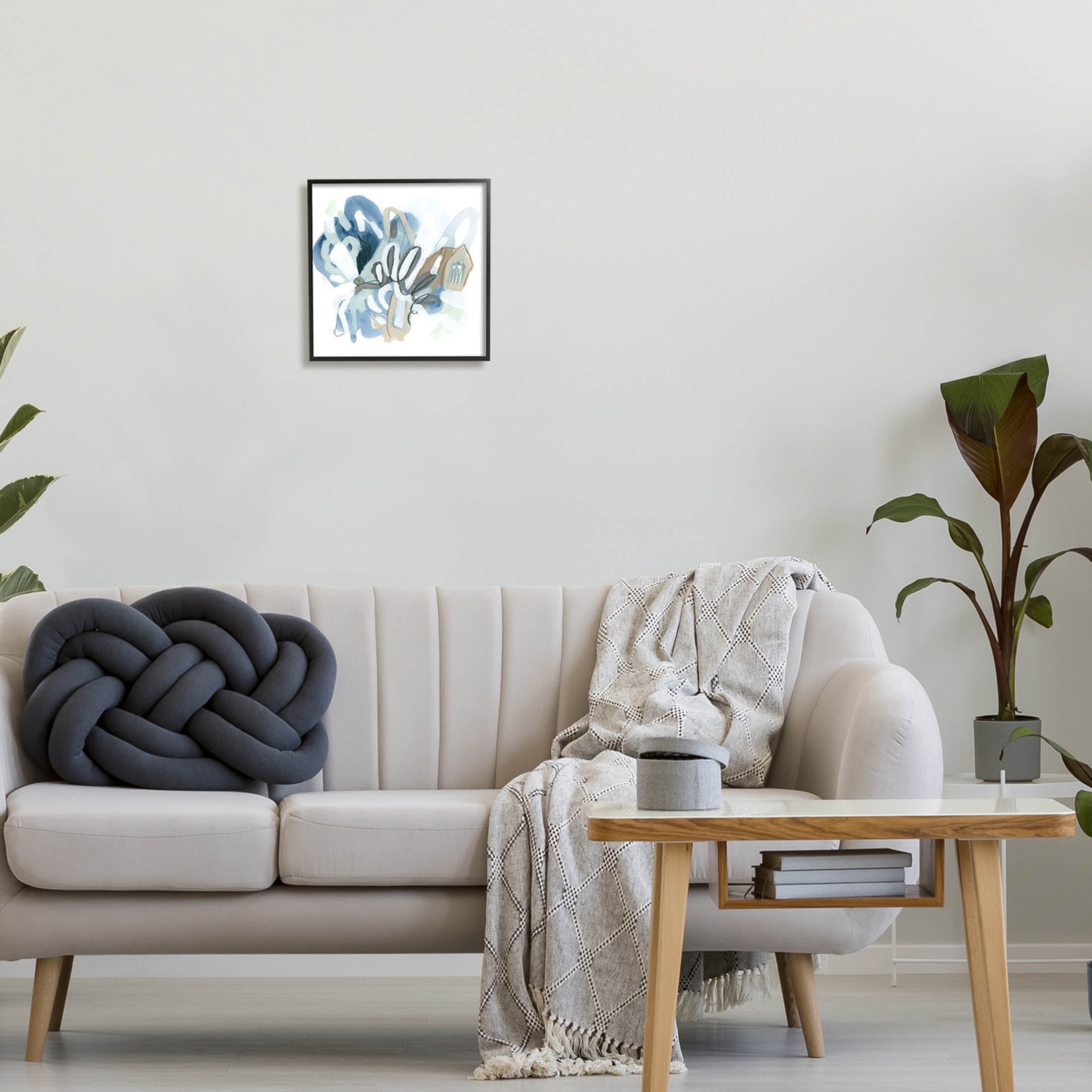 Stupell Industries Contemporary Blue Squiggle Shapes Painting Black Framed Art Print Wall Art, Design by June Erica Vess