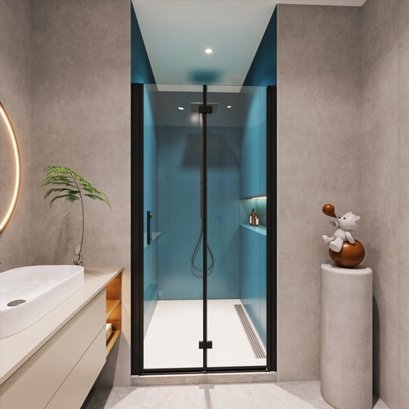 JimsMaison 30-31.4 in. W x 72 in. H Frameless Bifold Shower Door with 1/4" (6mm) Tempered Glass, Matte Black