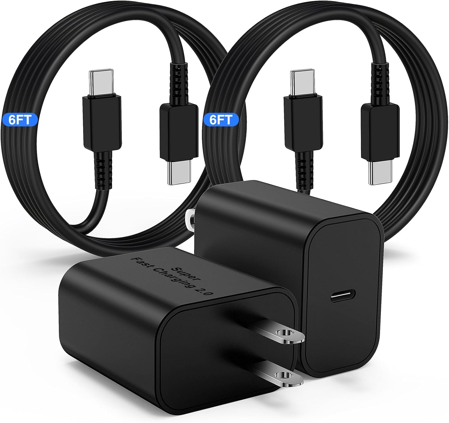 JOZASHON 45W Fast Charger with 6FT USB-C Cable, 2-Pack Type-C Block for Samsung Galaxy S24, iPad, Android