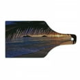 thumbnail image 1 of Hawaiian Cutting Board, Pacific Sunrise at Lanikai Beach Hawaii Sandy Tropics Hills Leaves Landmark, Decorative Tempered Glass Cutting and Serving Board, Wine Bottle Shape, Purple Umber, by Ambesonne, 1 of 1