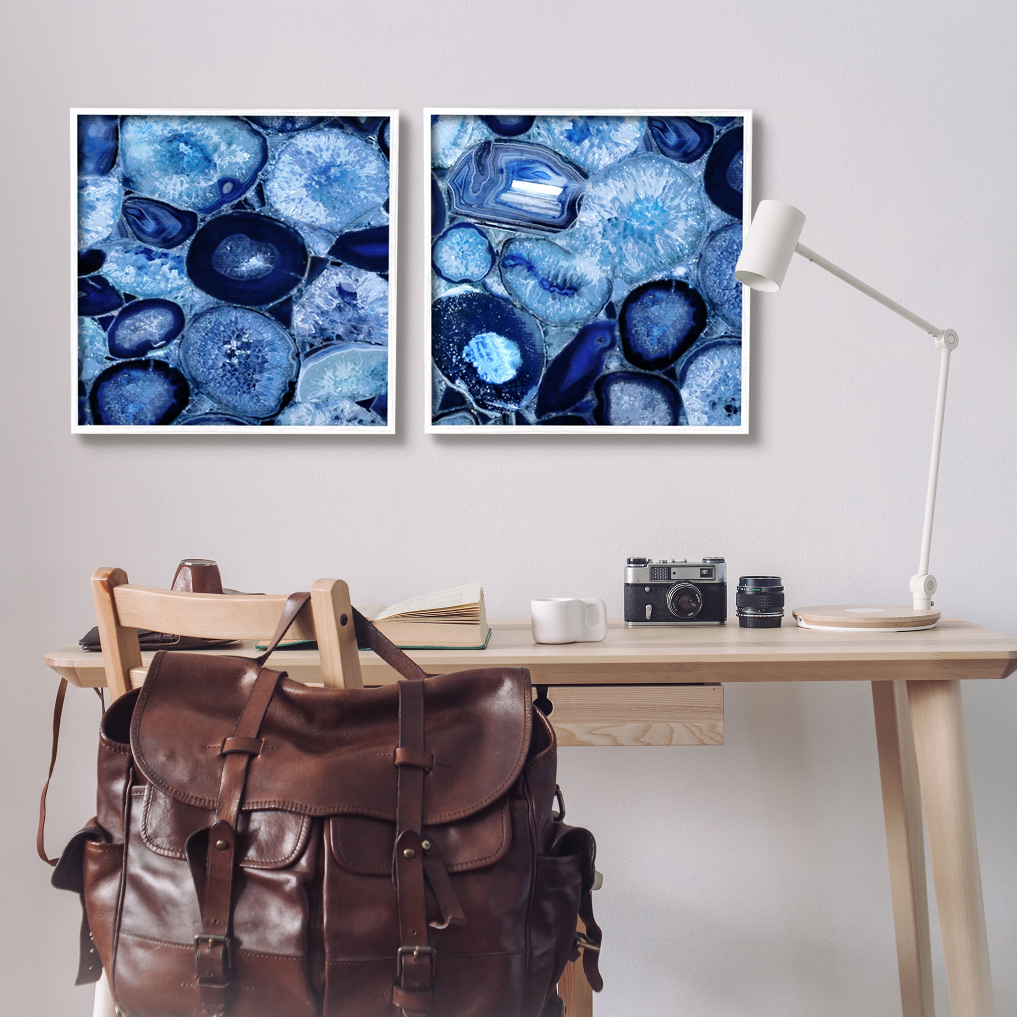 Stupell Contemporary Blue Agate Geodes Abstract Photography White Framed Art Print Wall Art, Set of 2