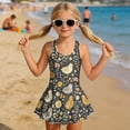 thumbnail image 3 of DISNIMO Girls One Piece Swimsuits Rooster Flower Print Sleeveless Swim Dress U Neck Swimwear with Skirt Quick Dry Bathing Suit with Skirt, 3 of 8