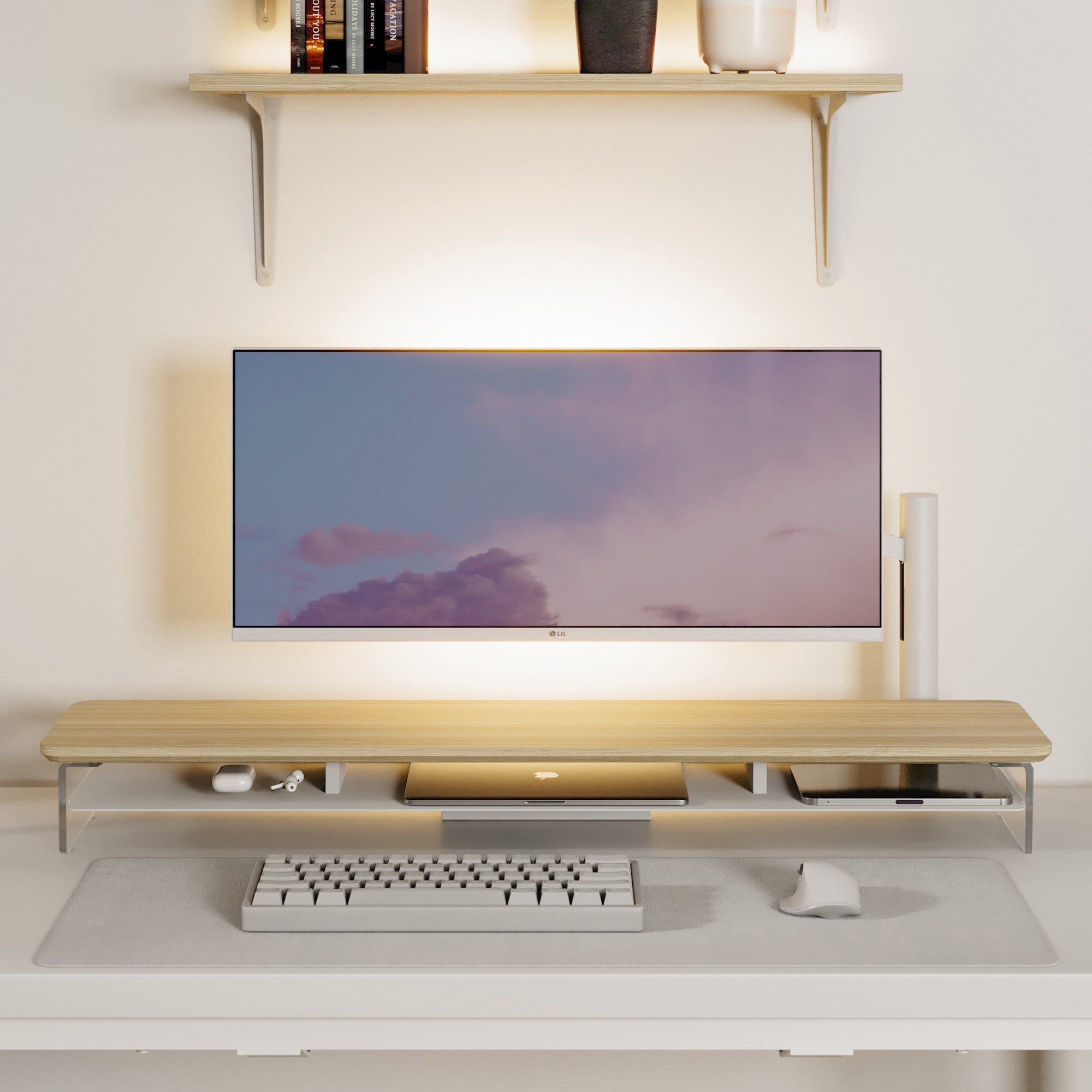 Fenge 42.5 Inches Acrylic Monitor Stand Riser with Metal Storage