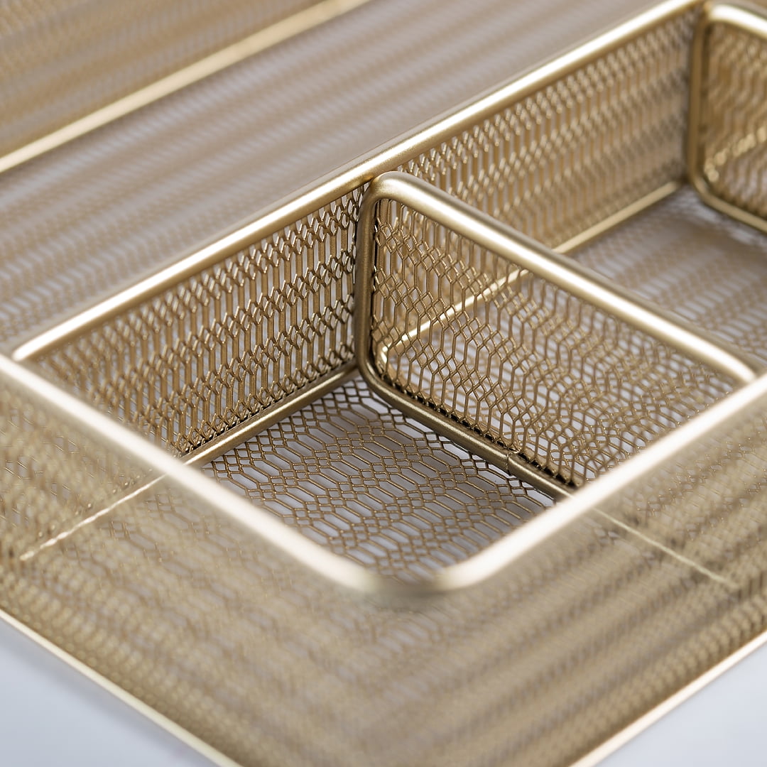 Blu Monaco Desk Drawer Organizer Tray for Office Organization - Gold Metal Large Drawer Organizer Bins - Desk Drawer Organizers and Accessories Tray Organizer