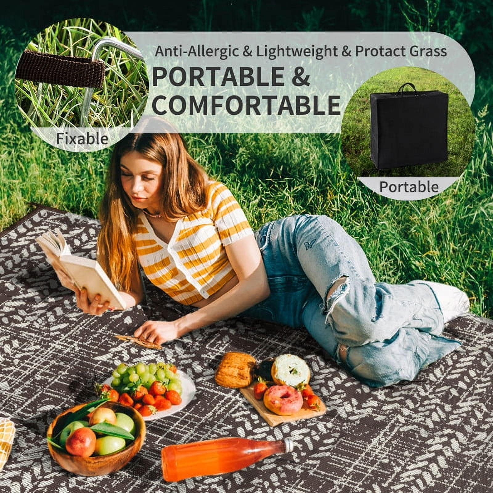 VUNATE Outdoor Rug 6'x9' Waterproof Reversible Carpet Patio Rug Plastic Indoor Outdoor Rug Portable Modern Large Straw Mat for Picnic RV Camping Porch Garden Picnic Deck Balcony Brown and Beige