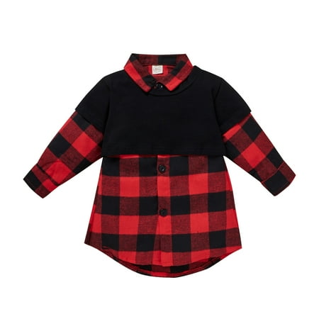 

Aompmsdx Toddler Baby Boy Girl Shirt Jacket Plaid Long Sleeve Button Down Coat Shirt Topsdress