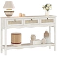 thumbnail image 5 of LAZZO 51” Boho Rattan Console Table, Narrow Entryway Table with 3 Drawers & Open Shelf, White, 5 of 9