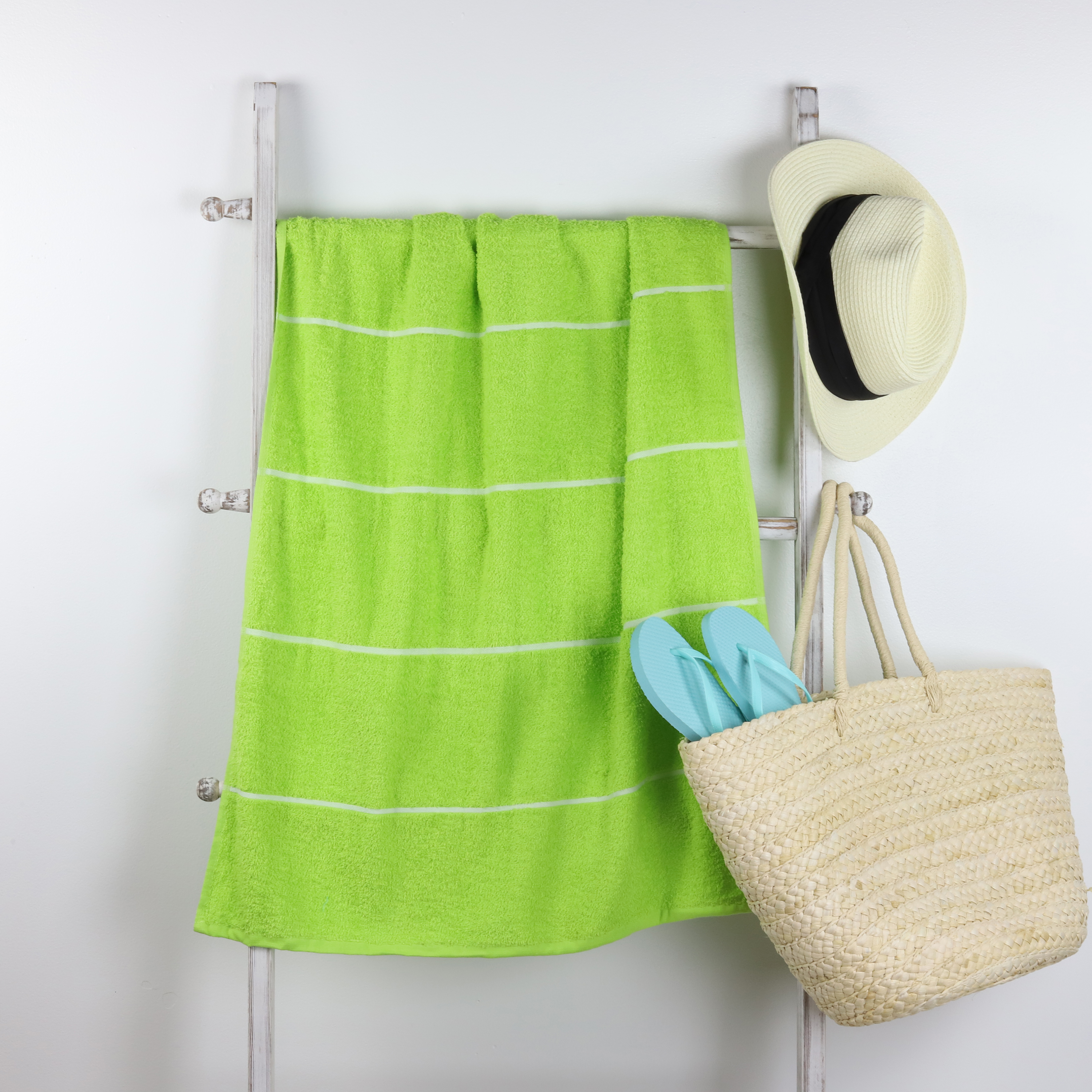 Mainstays 27" x 58" Beach Towel, Lime Green Stripe