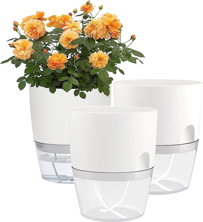 Tutuviw 6 Inch Self Watering Pots, 6 Pack White Plant Pots Self ...