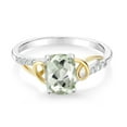 thumbnail image 2 of Gem Stone King 2 Tone 10K Yellow Gold and 925 Sterling Silver Green Prasiolite and White E-F Lab Grown Diamond Women Ring (1.34 Cttw, Available in Size 5,6,7,8,9), 2 of 5