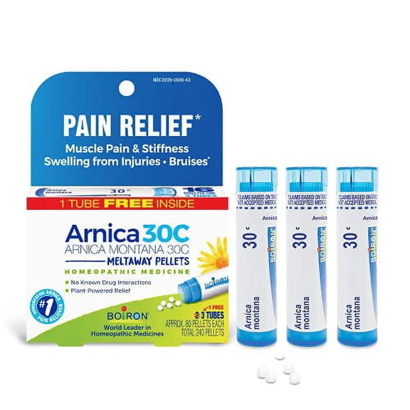 Boiron Arnica Montana 30C Homeopathic Medicine for Relief from Muscle Pain, Muscle Stiffness, Swelling from Injury, and Discoloration from Bruises - 3 Count (Pack of 1)
