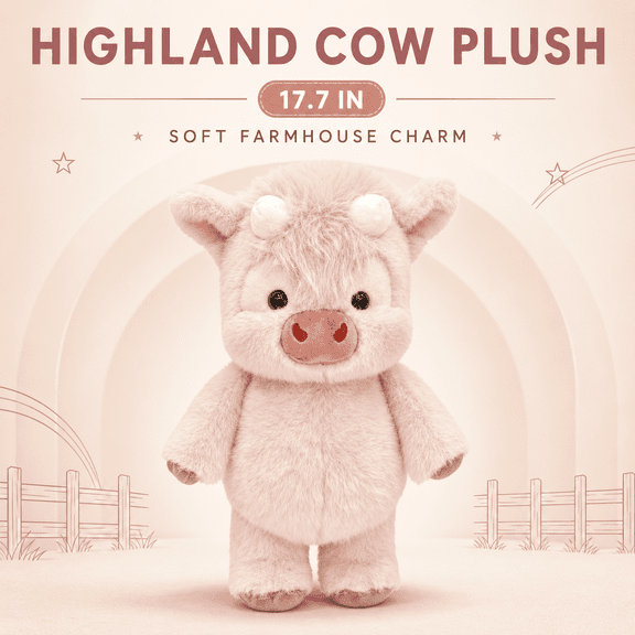 Adorable Furry Highland Cattle Plush Plaything, Soft Stuffed Running Cow Animal Doll, Cute Plushie for Stress Relief and Emotional Comfort, Fluffy Companion Plaything for Adults Alike