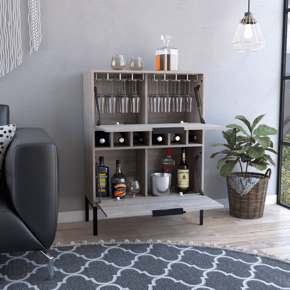 Newboti Furniture Staten Bar Cabinet, Two Door Flexible Cabinets, Light Gray 44141