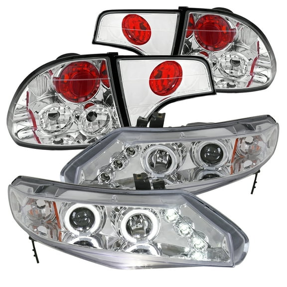 Spec-D Tuning Halo LED Projector Clear   Chrome Tail Brake Lamps Compatible with 2006-2011 Civic 4D 4Dr Left   Right Pair Headlamps Assembly