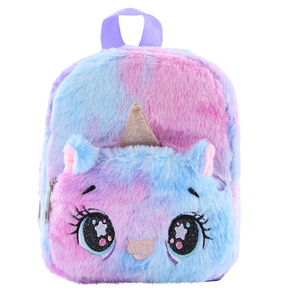 Bolso de mano de felpa para niños, bolsos de hombro de piel colorida de unicornio, monedero escolar de invierno, bolsa de cinturones para niñospurple big eyesCHINA Fivean unisex