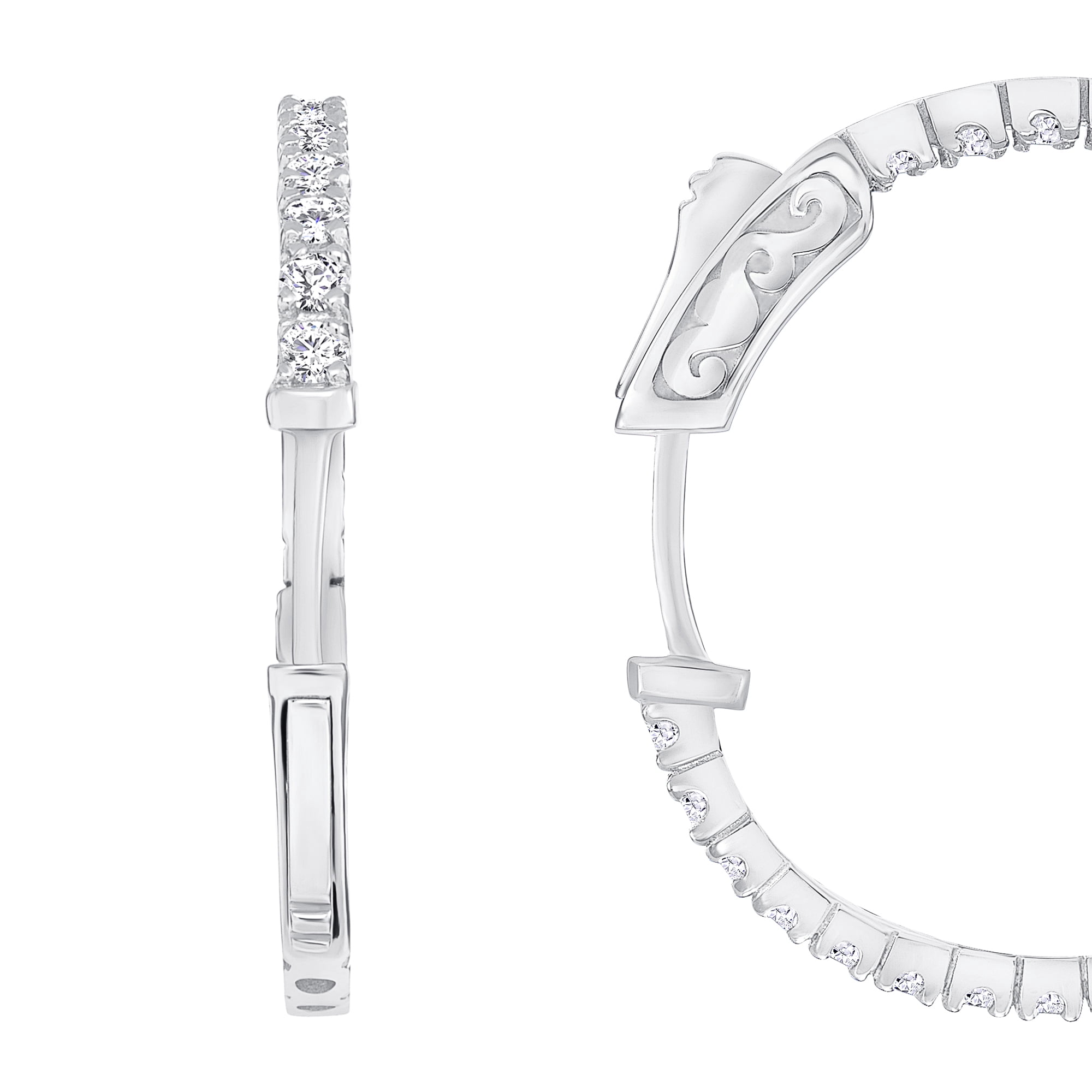 1 Carat Diamond Inside-Out Hoop Earrings for Women in 14k White Gold Elegantly Crafted with Secure Lock G-H by Beverly Hills Jewelers