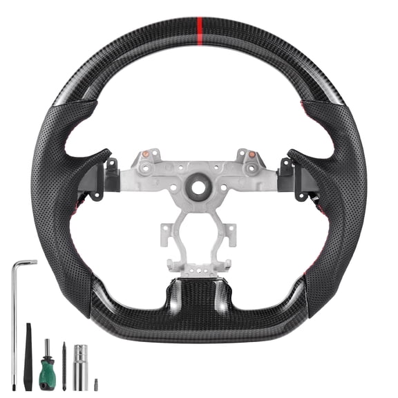 VEVOR Steering Wheel for 2007-2013 Infiniti G37, Carbon Fiber Steering Wheel D-Shaped Flat-Bottom, Leather Grip with Non-Slip Texture & Precise Stitching, Accessories Replacement for Infiniti, Black