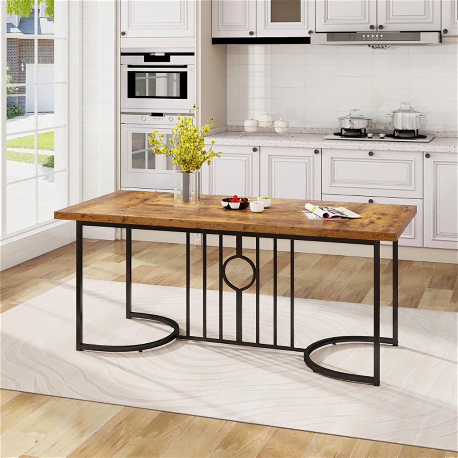 Demi Bonn 71" Modern Dining Table, Kitchen Table for 6-8 People, Large Wooden Rectangular Dinner Table for Home Office, Living Room Furniture, Brown