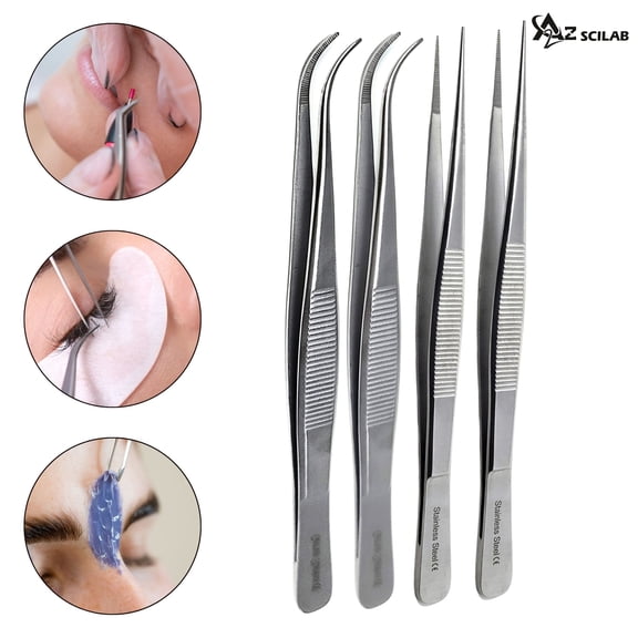 A2Z Eyebrow Tweezers Set 4 Piece Professional Stainless Steel Hair Plucker for women