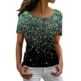 thumbnail image 1 of Prolriy Hauts d'Été pour Femmes 2025 Printemps Col Rond Imprimé Cristal Brillant T-Shirt Décontracté à Manches Courtes Vert XXXXXXL, 1 of 4
