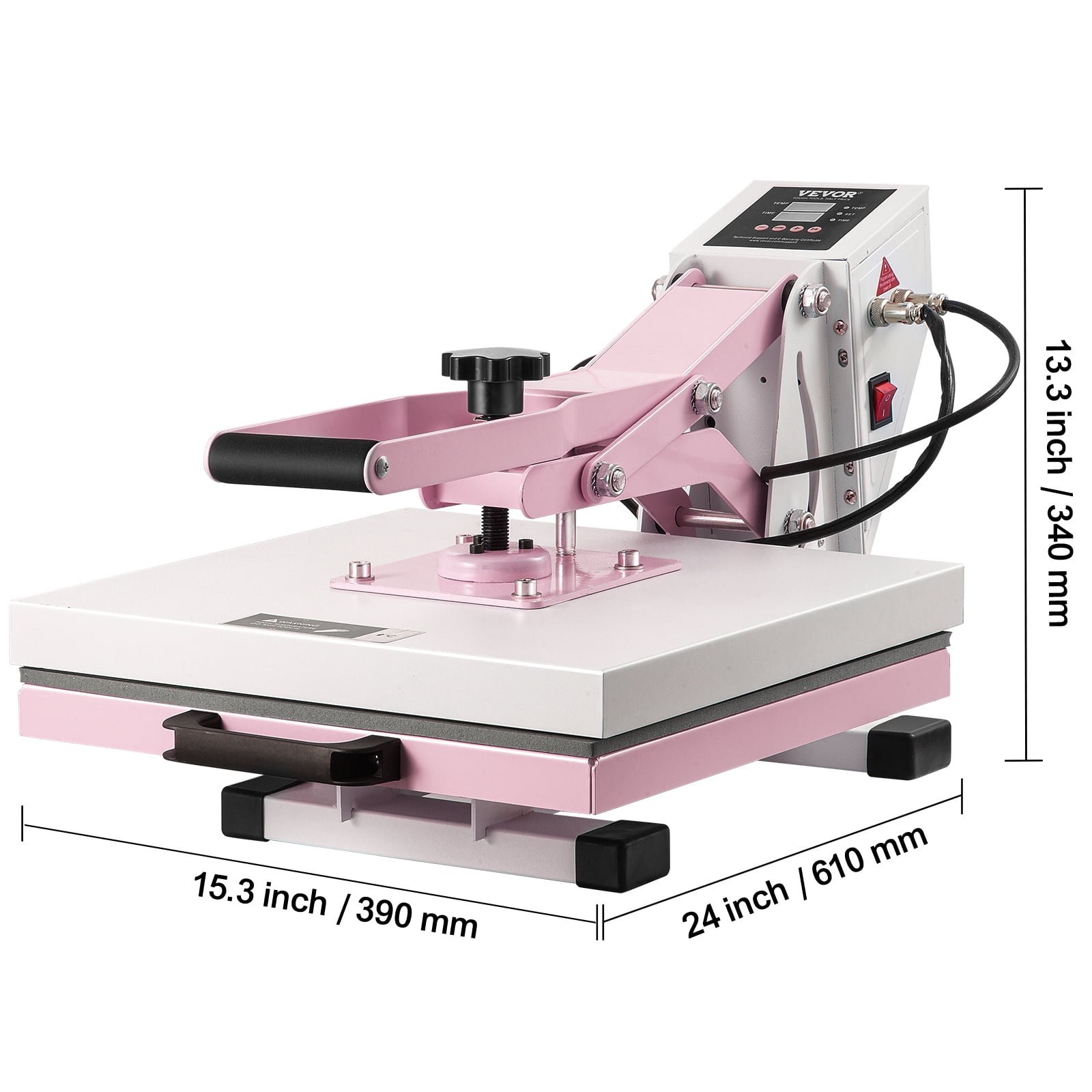 VEVOR Heat Press, 15 x 15 inch Digital Heat Press Machine, Slide Out Heat Transfer Machine, Fast and Even Heating, 2-Layer Insulation Cotton, Heat Transfer Machine for T-Shirts/Pillows/Bags, Pink