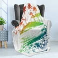 thumbnail image 4 of Island Soft Flannel Fleece Throw Blanket, Grunge Style Inky Colorful Summer Scenery Palms Hawaiian Hibiscus Flowers, Cozy Plush for Indoor and Outdoor Use, 70" x 90", Multicolor, by Ambesonne, 4 of 5