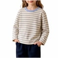 thumbnail image 3 of Children's Long Sleeve Shirt 95% Cotton Boys Girls Classic Striped Crew Neck Tee Soft Stretch Fall Tops for Ages 2-12, 3 of 7