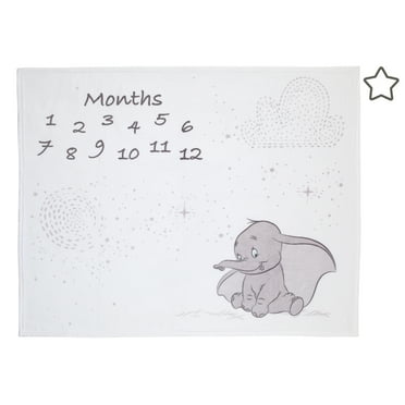 Disney Dumbo White and Grey Super Soft Milestone Baby Blanket