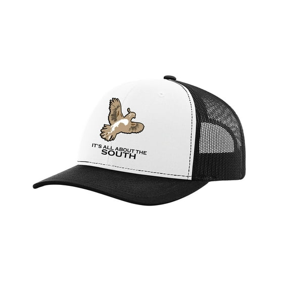 It's All About The South Quail Mesh Back Trucker Hat-White/Black/Black