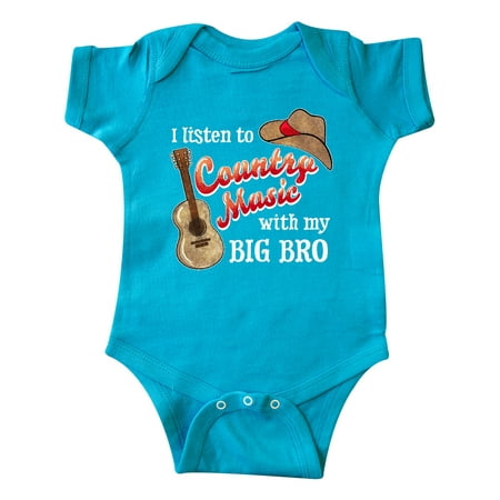 

Inktastic I Listen to Country Music with my Big Bro Guitar and Hat Gift Baby Boy or Baby Girl Bodysuit