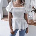 thumbnail image 2 of Women's Puff Short Sleeve Square Neck Shirred Ruffle Smocked Peplum Blouse Tops Shirt Cute Babydoll Tops Blouses, 2 of 5