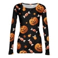 thumbnail image 4 of Halloween Shirts for Women Long Sleeve Crew Neck Shirts Funny Pumpkin Graphic Ribbed Shirts Fall Slim Fit Basic Tops, 4 of 5